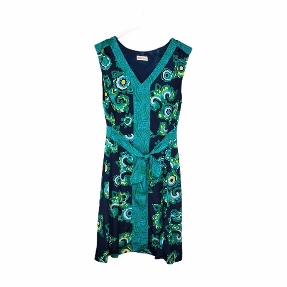 Merona Boho Tie Waist V Neck Sleeveless Midi Dress Medium Green Blue - Picture 2 of 6